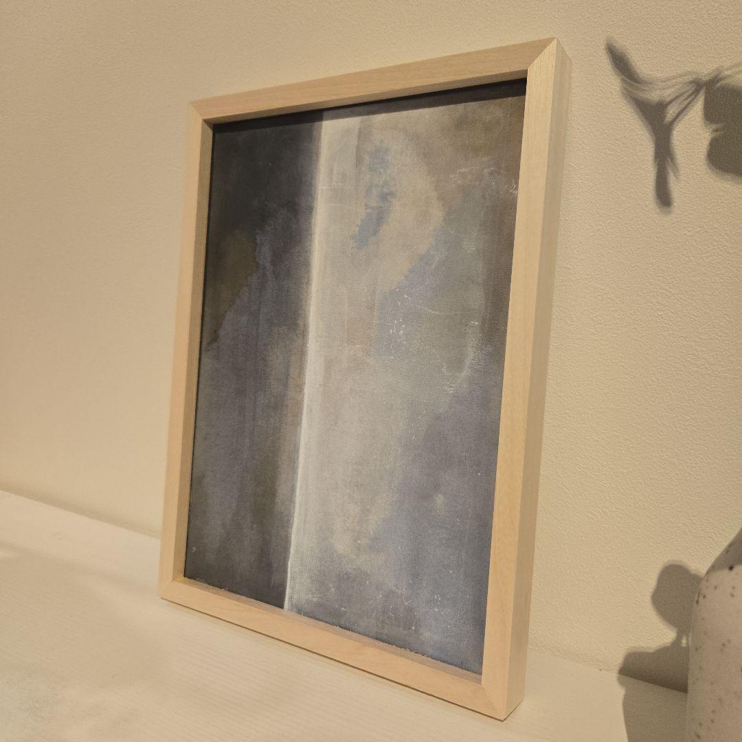 グレー ブルー ホワイト系抽象画 アクリル画 木製フレーム付き F4 サイズ