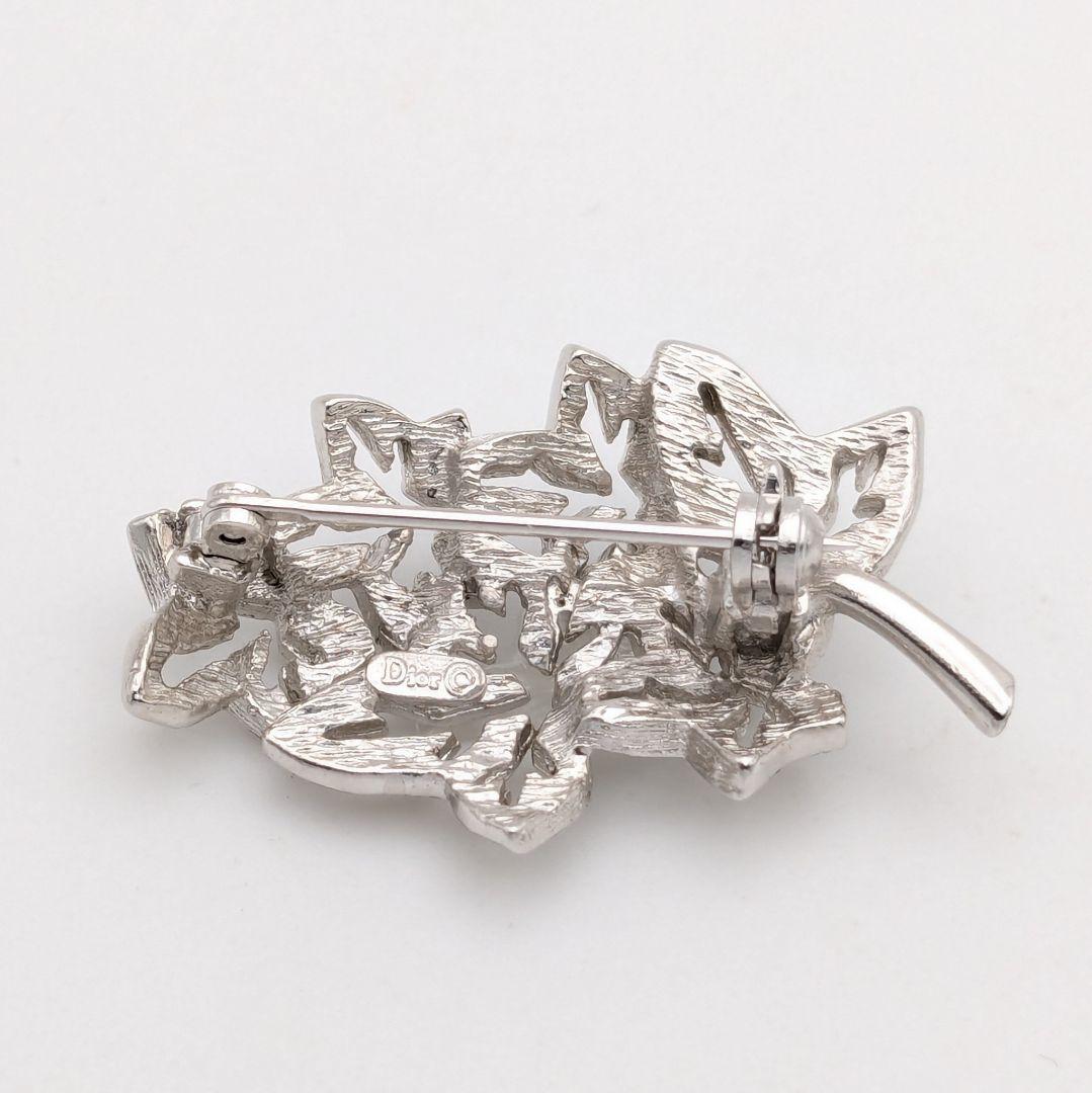 ディオール Dior ヴィンテージ リーフ ラインストーン シルバー ブローチ
