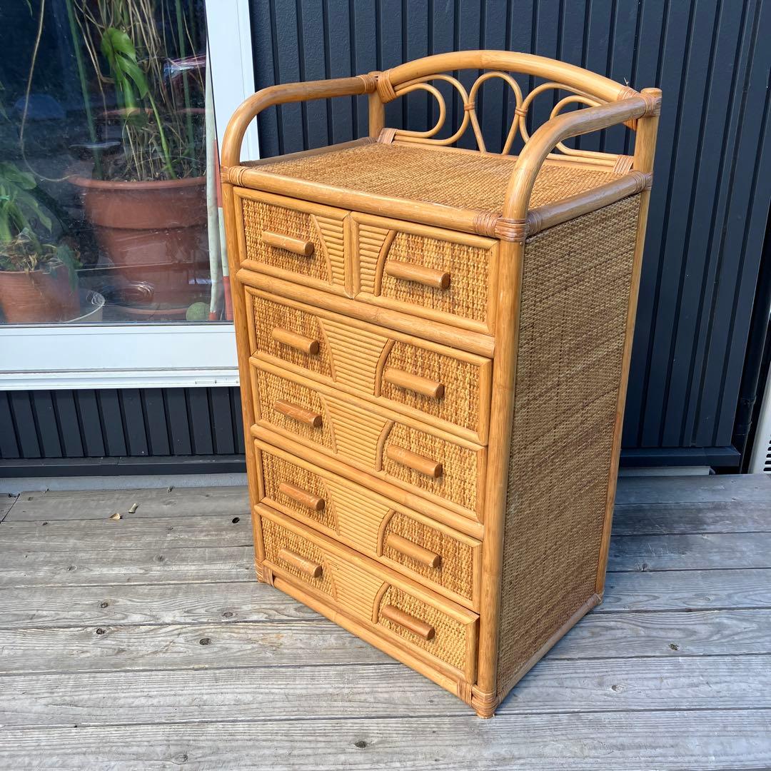 ② 昭和レトロ ラタンチェスト 5段6杯 引き出し箪笥 古家具 ビンテージ