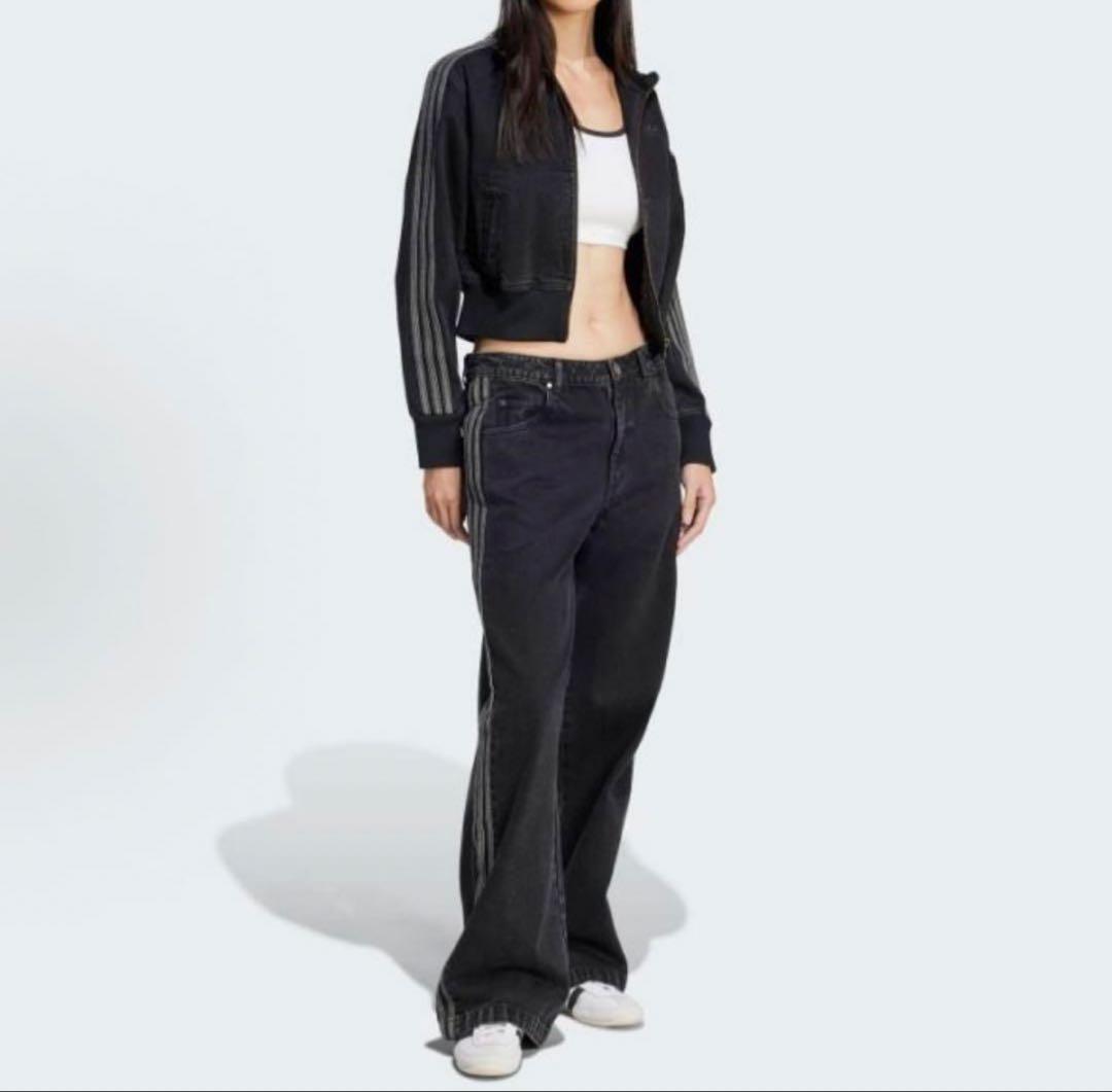 adidas デニムトラックトップ xsブラック　デニムジャケット　y2k