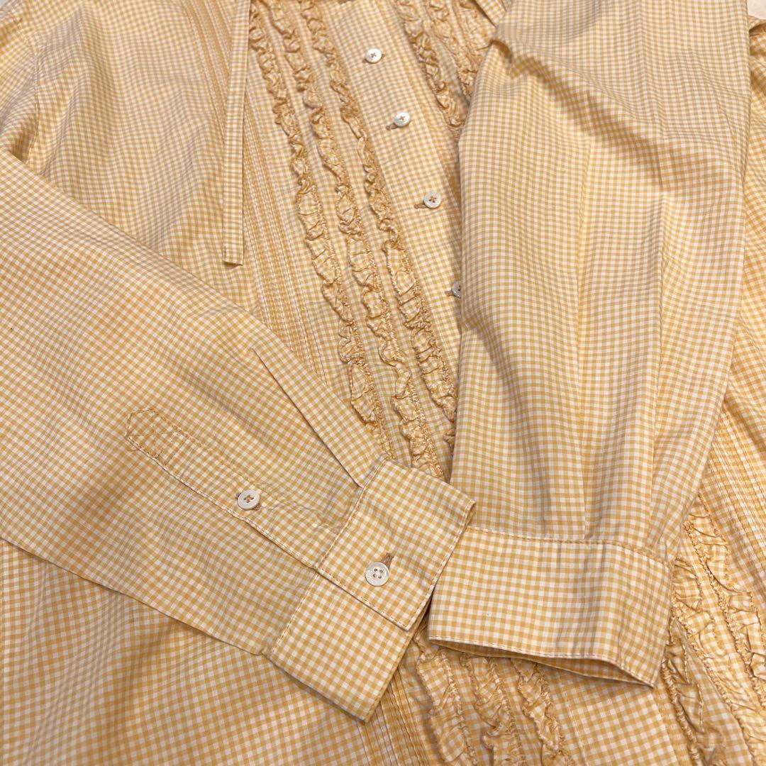 【美品】ピンクハウス　ギンガムチェック　フリル&ロゴ刺繍ブラウス　フード付き