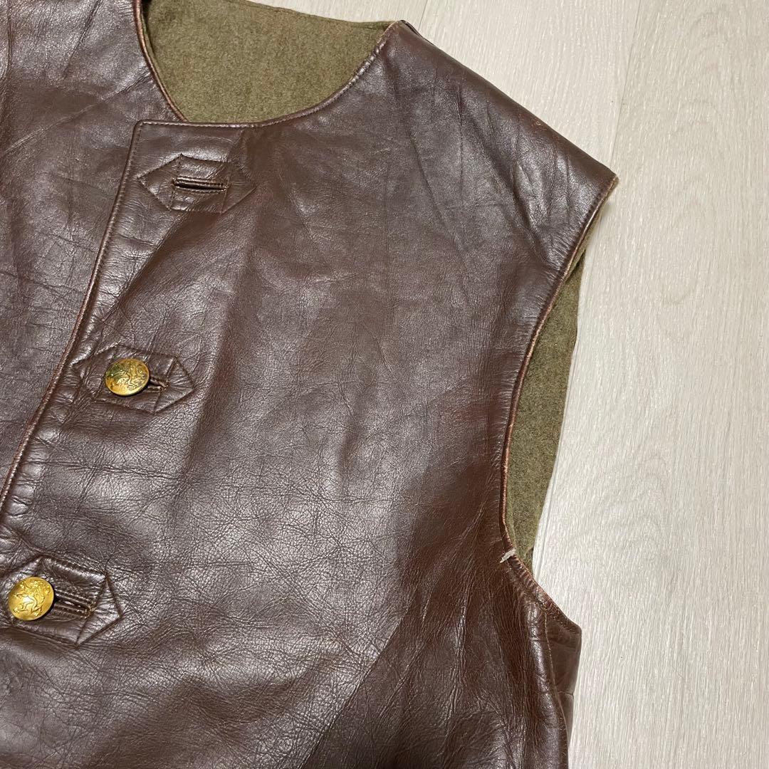 ベルギー軍 レザー ジャーキンベスト ブラウン