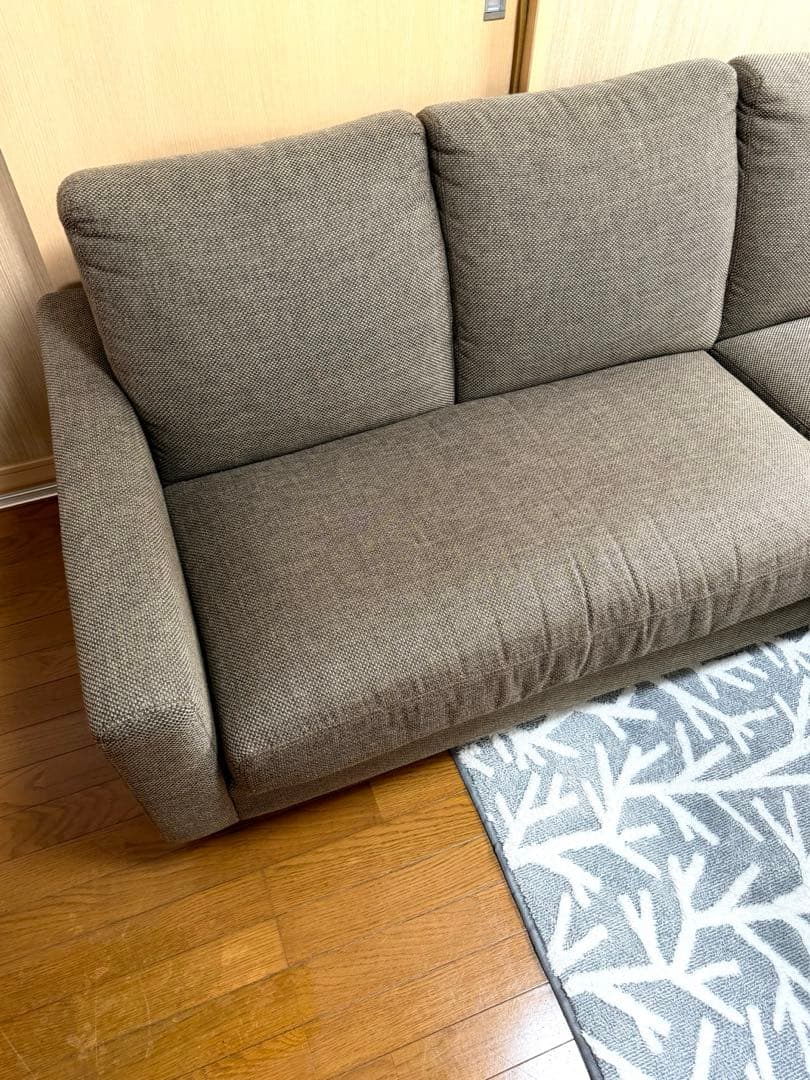 美品 ニトリ N シールド カウチソファ 3人掛け ブラウン ファブリック