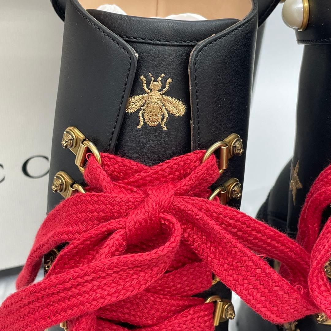 【M52】美品　GUCCI グッチ　コンバットブーツ　ハチ　スター　レザー