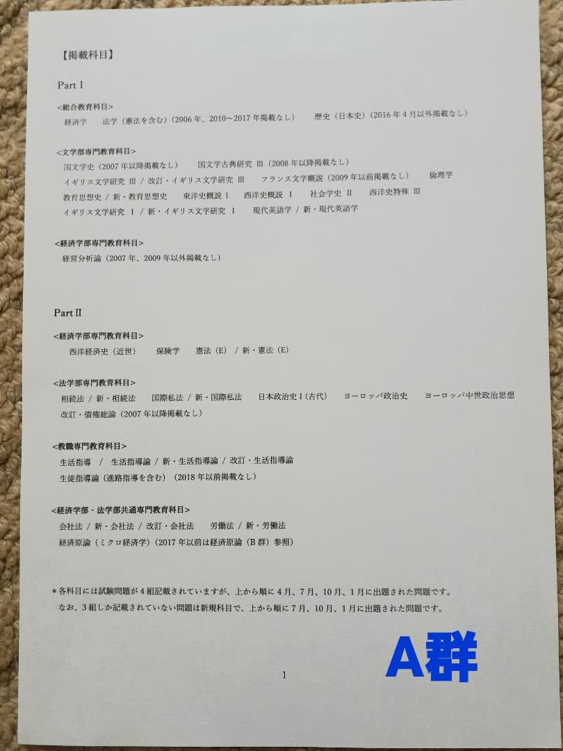 【G7】慶応通信科目試験　過去問　A～F群セット2006～2023年　15年分