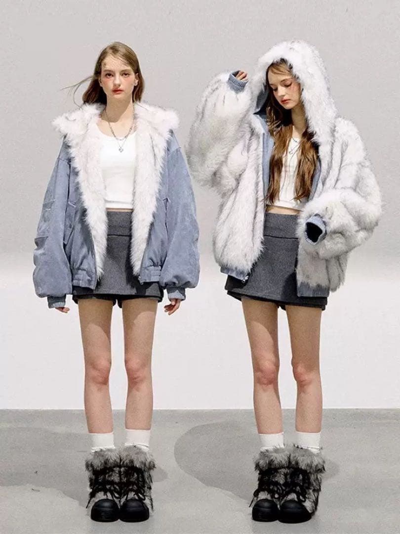 【完売サイズ】Ria（リア） リバーシブル ファー ブルーアウター Lサイズ