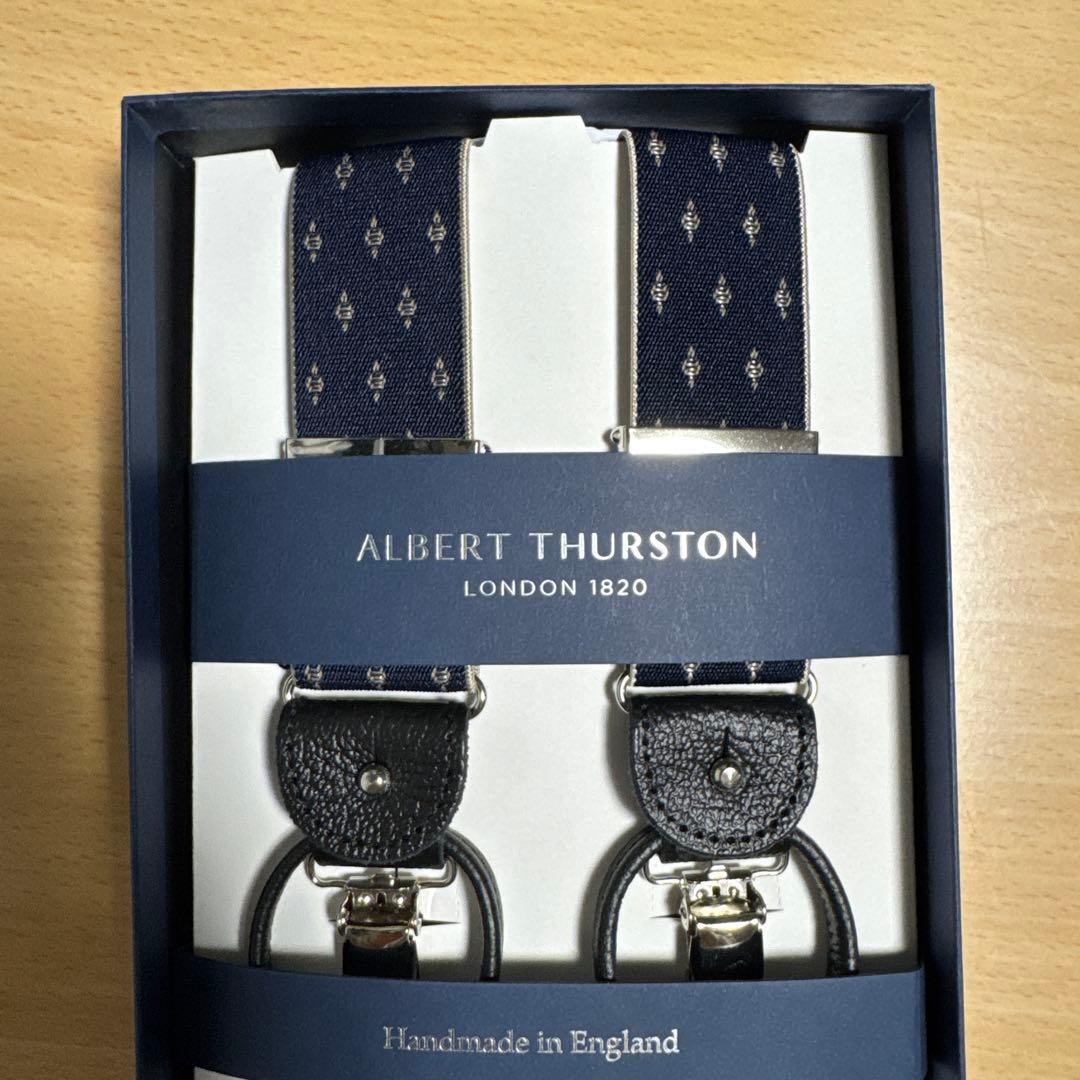 アルバートサーストン サスペンダー（ダークネイビー小紋柄）