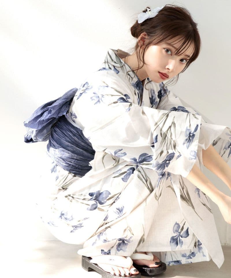 【ディータ】Dita【京の水墨画水仙】浴衣 帯 下駄セット 青 ブルー 花火大会