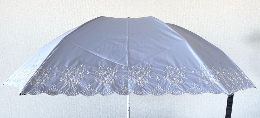 新品★ランバンコレクション★フラワー刺繍 晴雨兼用 折りたたみ日傘 雨傘★グレイ