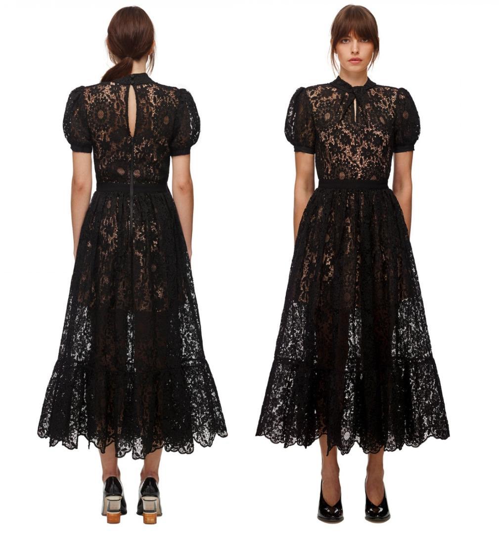 ジ*ン様 セルフポートレイト ワンピース ギピュールレース 花柄 黒 UK8 未