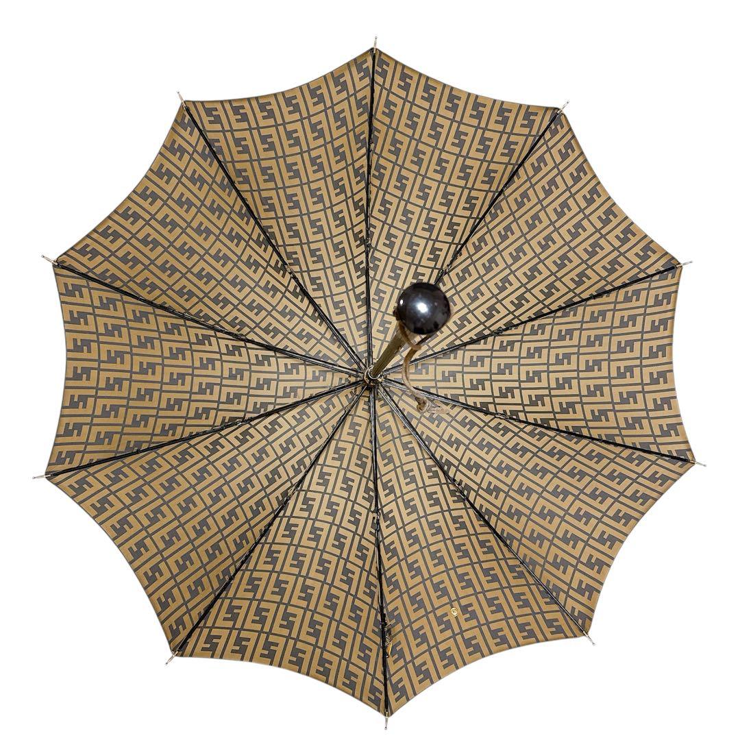 FENDI フェンディ ズッカ 傘　レア 総柄 ロゴ モノグラム 茶 ベージュ