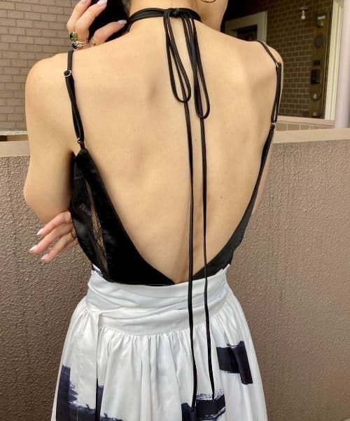 HIROSAI サテン レース キャミソール ブラック/cityshop