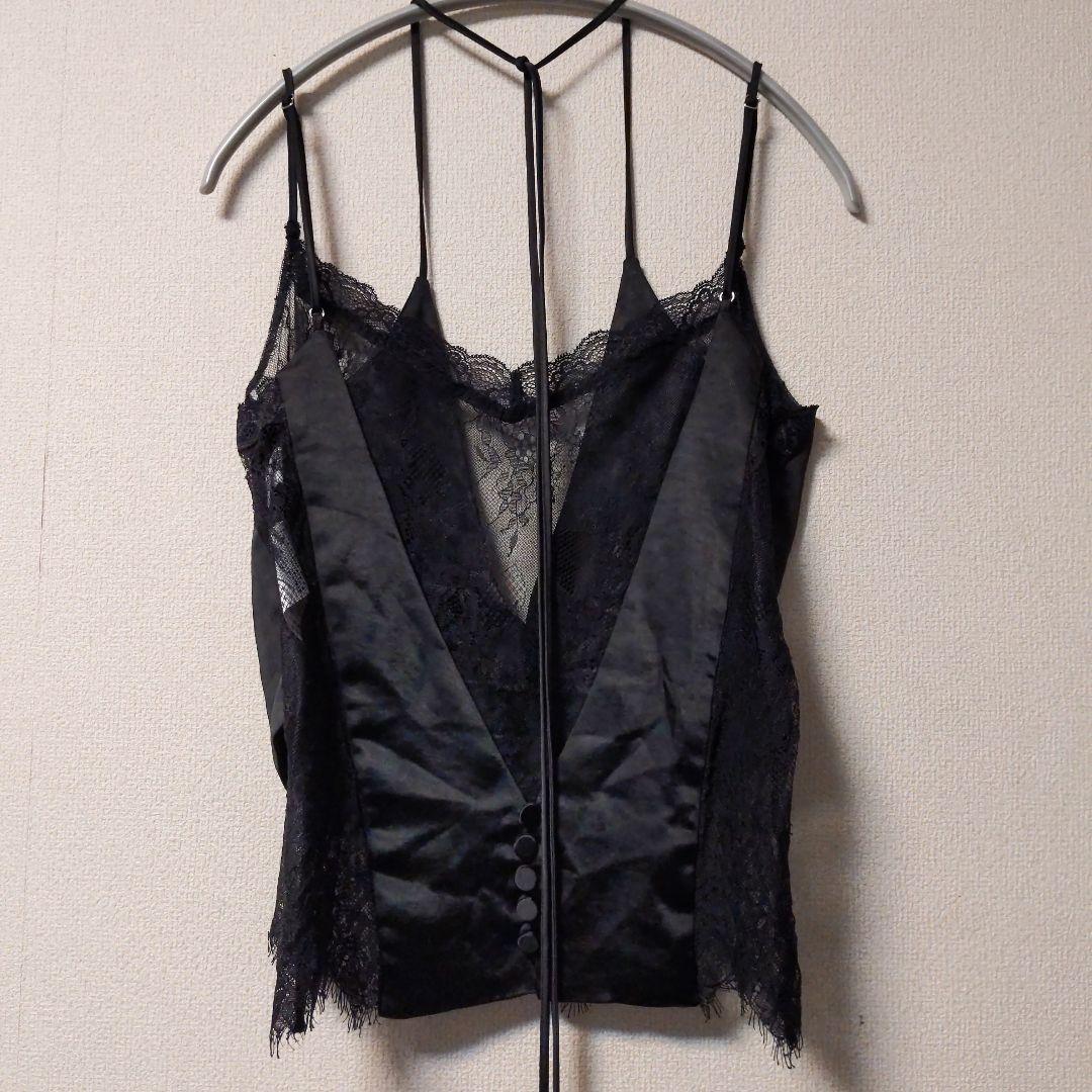HIROSAI サテン レース キャミソール ブラック/cityshop