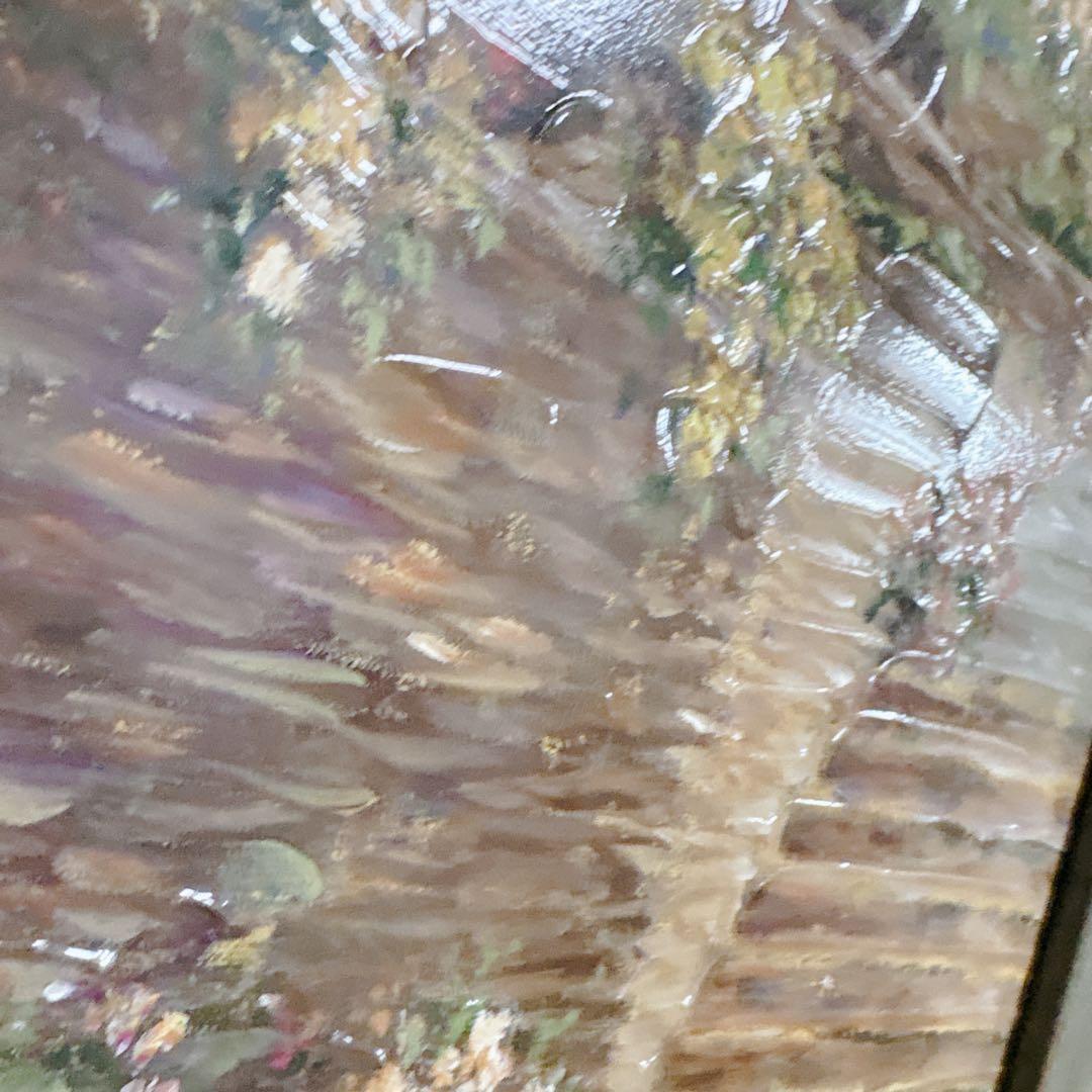 【美品】ロンゴ『パティオガーデン 階段と花壇』風景画 額装 大型 縦76×横91