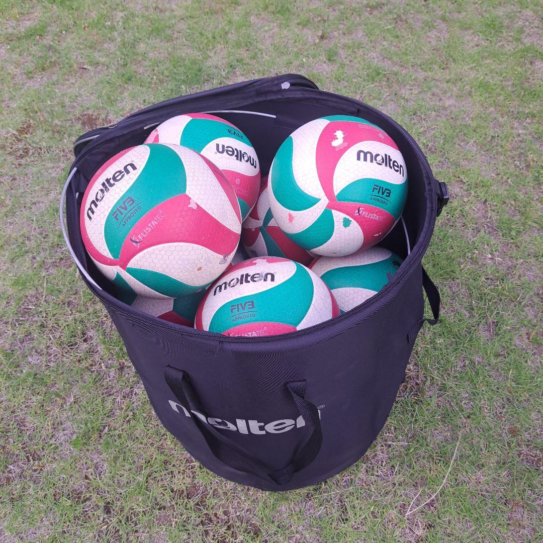 【中古】バレーボール5号球11個/ボールカゴ付き、空気入れ(手動式)付