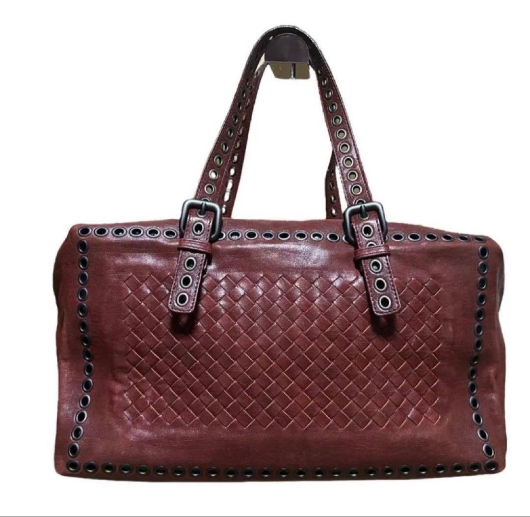 希少　ボッテガヴェネタ　ミニボストン　ハンドバッグ　イントレチャート　レザー　赤