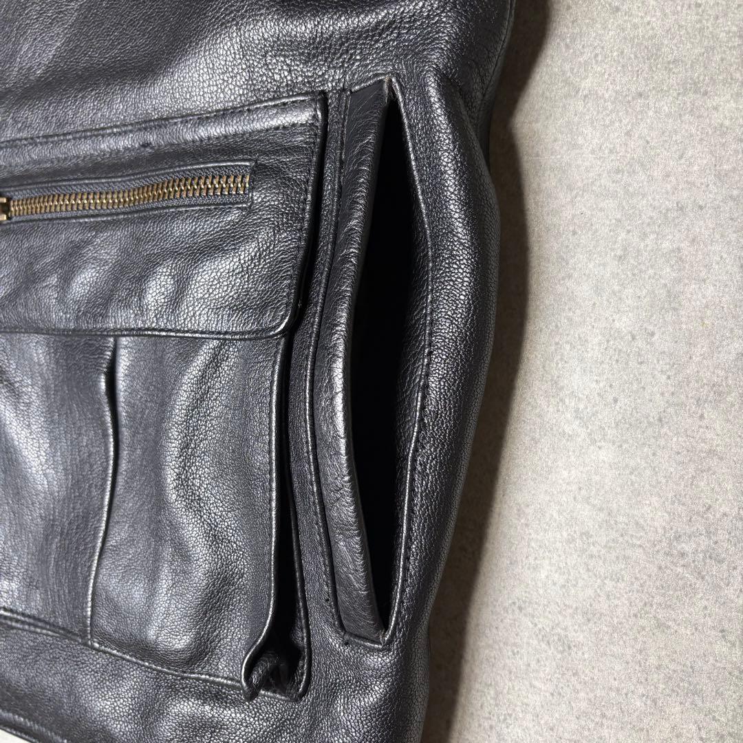 ヴィンテージ　レザーベスト　本革　90s　ギミック　マルチポケット　シンチバック