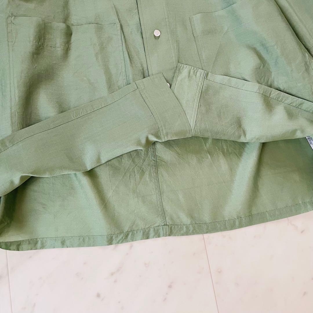 美品✨アンスクリア 長袖シャツ シルク100% グリーン 日本製