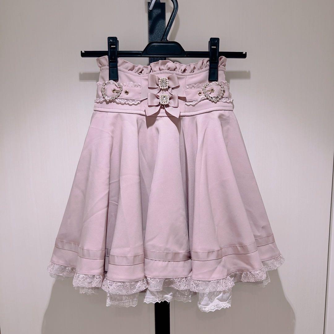 LIZLISA 二連リボン ボリュームフレアスカート ピンク リズリサ