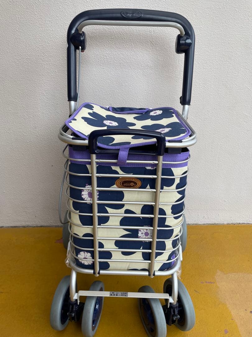 ユーバー産業　アルミワイヤーカート　ショッピングカート　花柄　シルバーカー