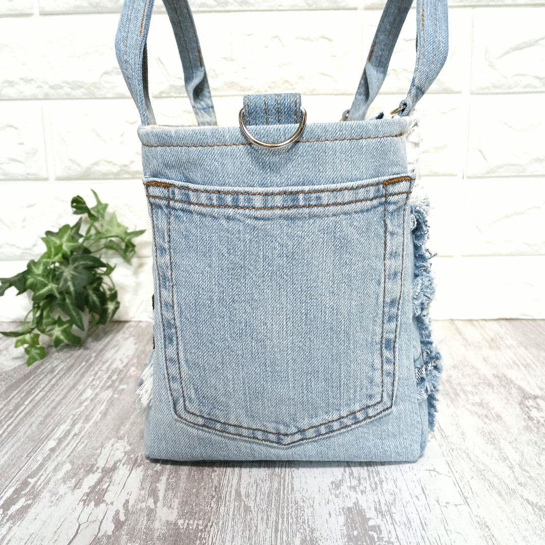 リメイクデニム★MIXデニムフリンジトートバッグ＋ショルダーセット