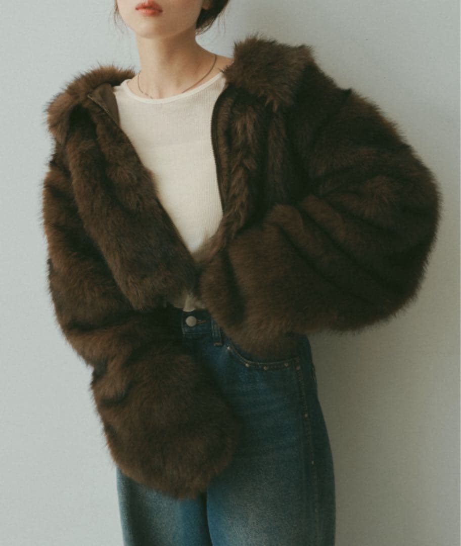 【へな】Kastane ファーショートコート　ダークブラウン