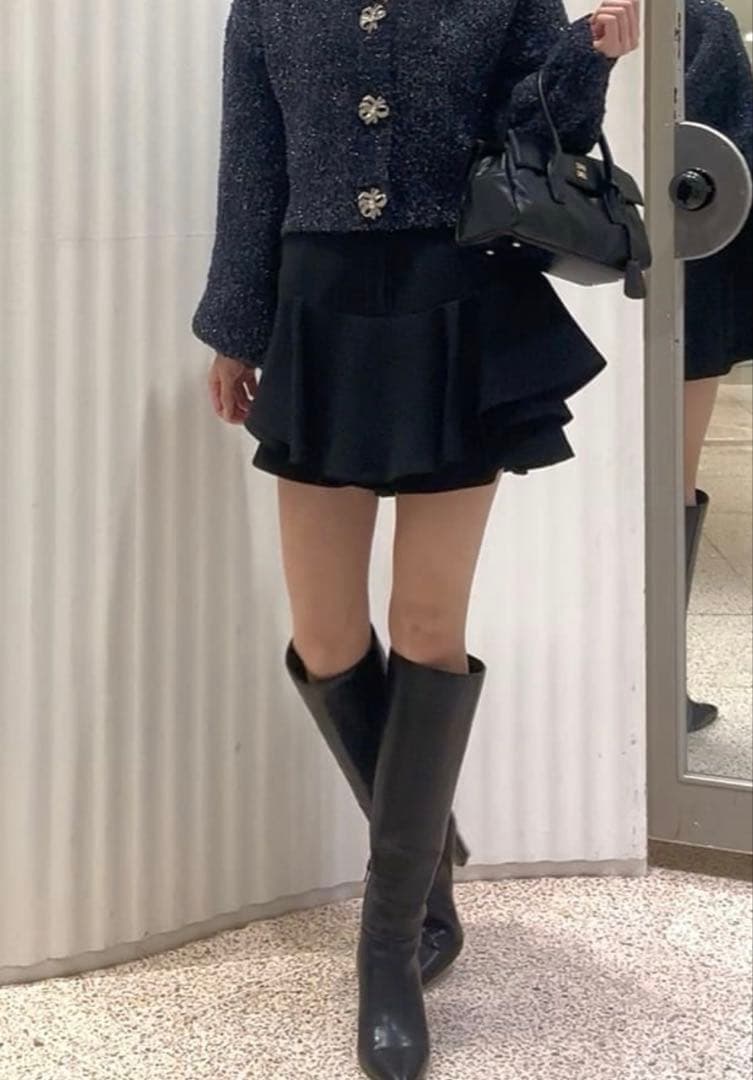 SNIDEL スナイデル　レイヤードフリルミニスカショーパン　ブラック　1サイズ