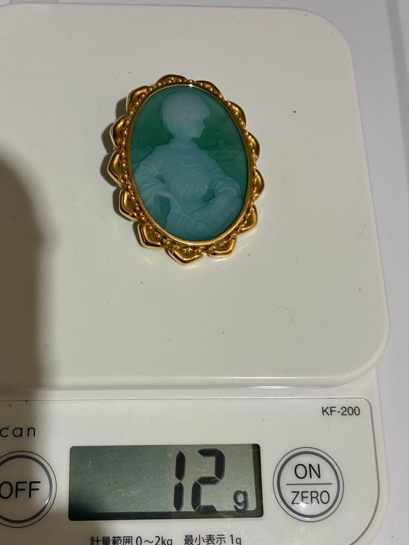 K18グリーンメノウ　カメオブローチペンダント