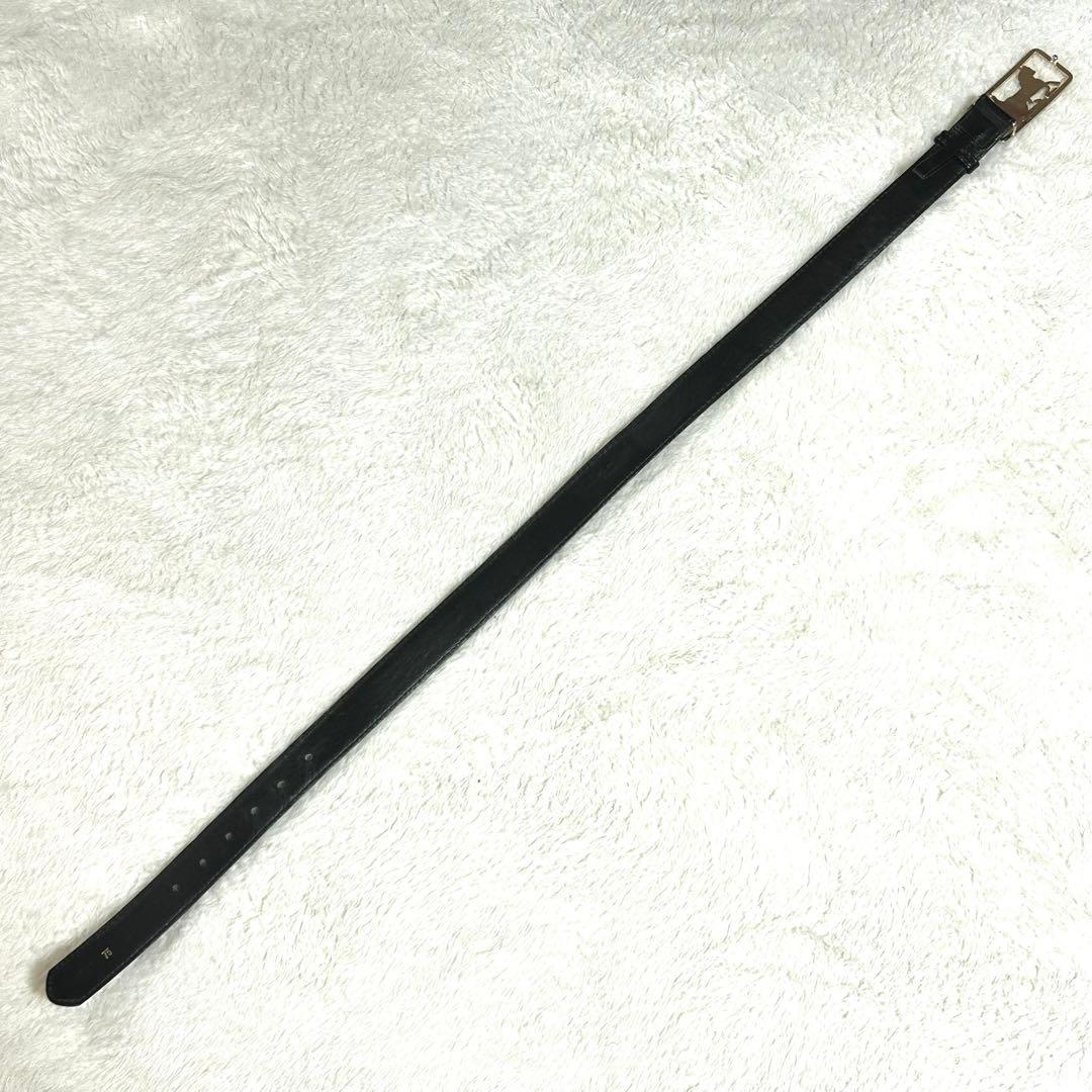 【美品】CELINE 馬車ロゴ バックル ベルト ブラック レザー レディース