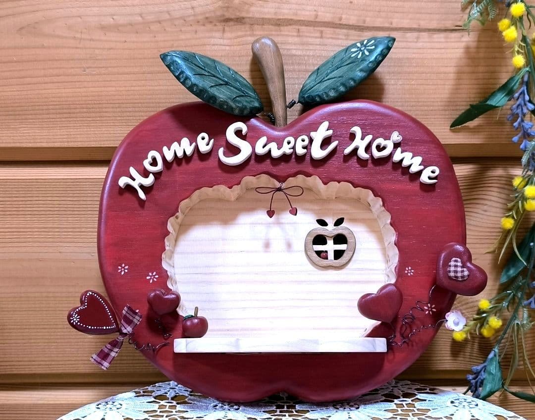⭐️アメリカンカントリー雑貨❤かじったෆりんごෆハウスフレーズ看板✿シェルフ付き