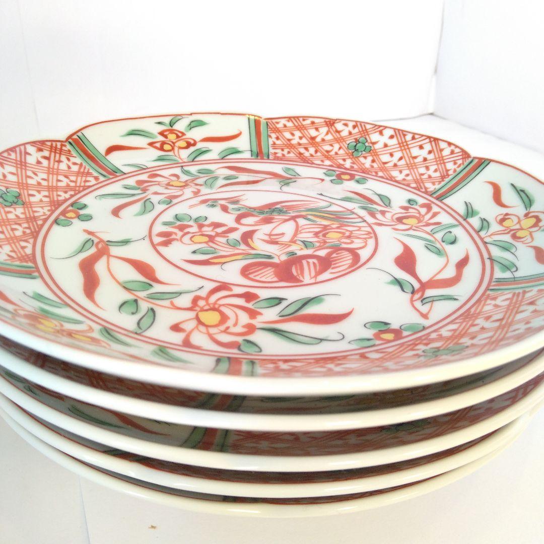 平安橘吉　赤絵和皿　5枚セット　鳳凰絵柄