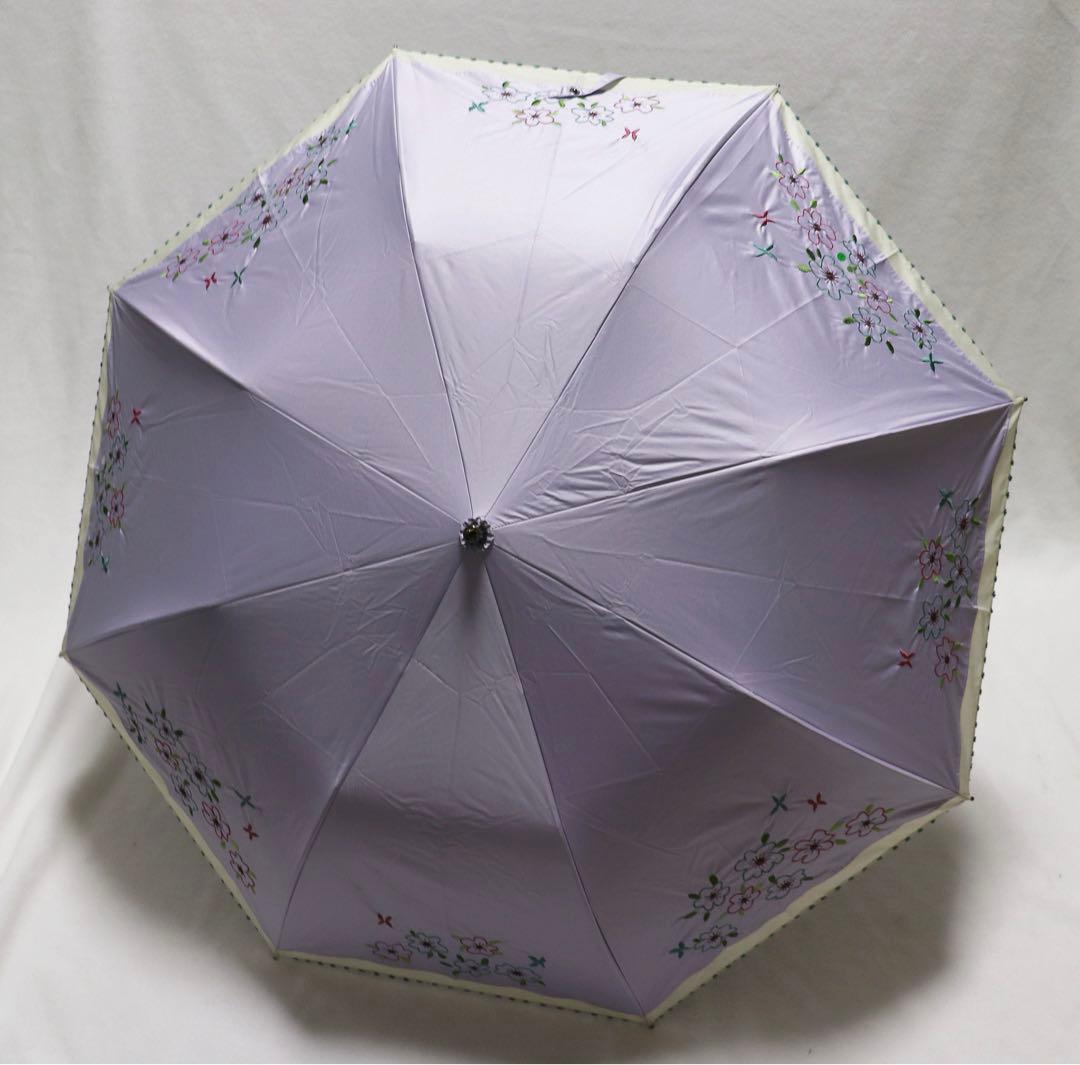《ホコモモラ》新品 UVカット加工 花柄刺繍 晴雨兼用折りたたみ傘 日傘 雨傘