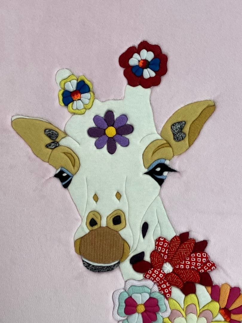 【千風】キリン　キメコミアート　パッチワーク　アートパネル　壁掛けインテア