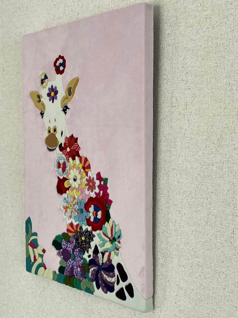 【千風】キリン　キメコミアート　パッチワーク　アートパネル　壁掛けインテア