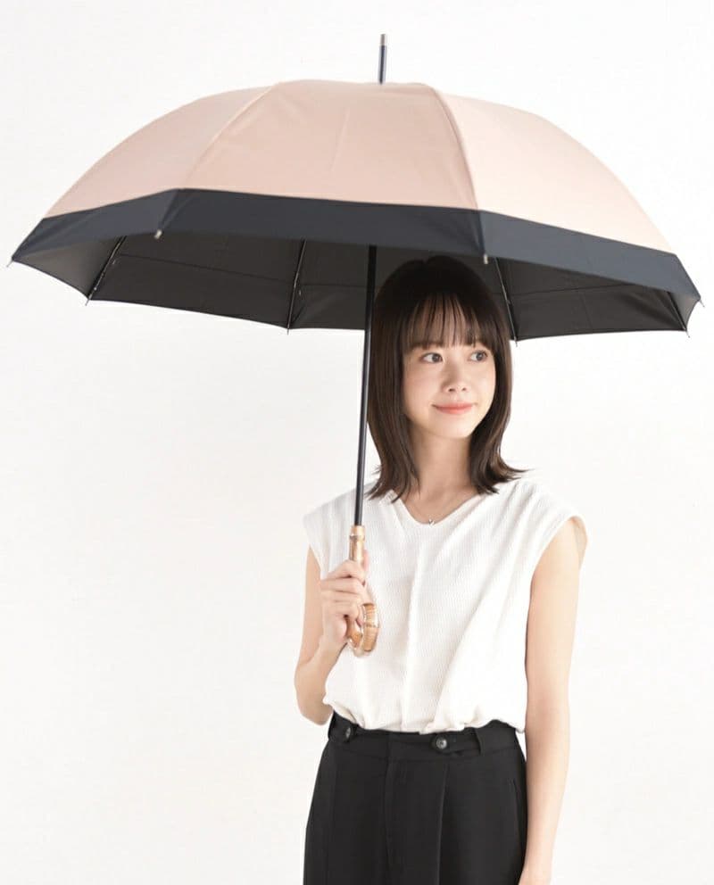 SUN BARRIER 100　(サンバリア)　長傘/コンビ/ピンク(竹手元)