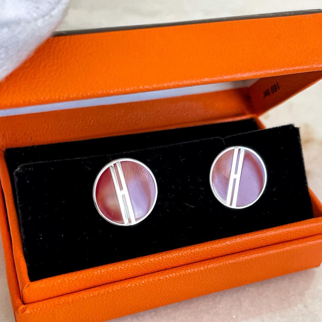 2530 極美品☆HERMES エルメス Hロゴ カフスボタン レッド×シルバー