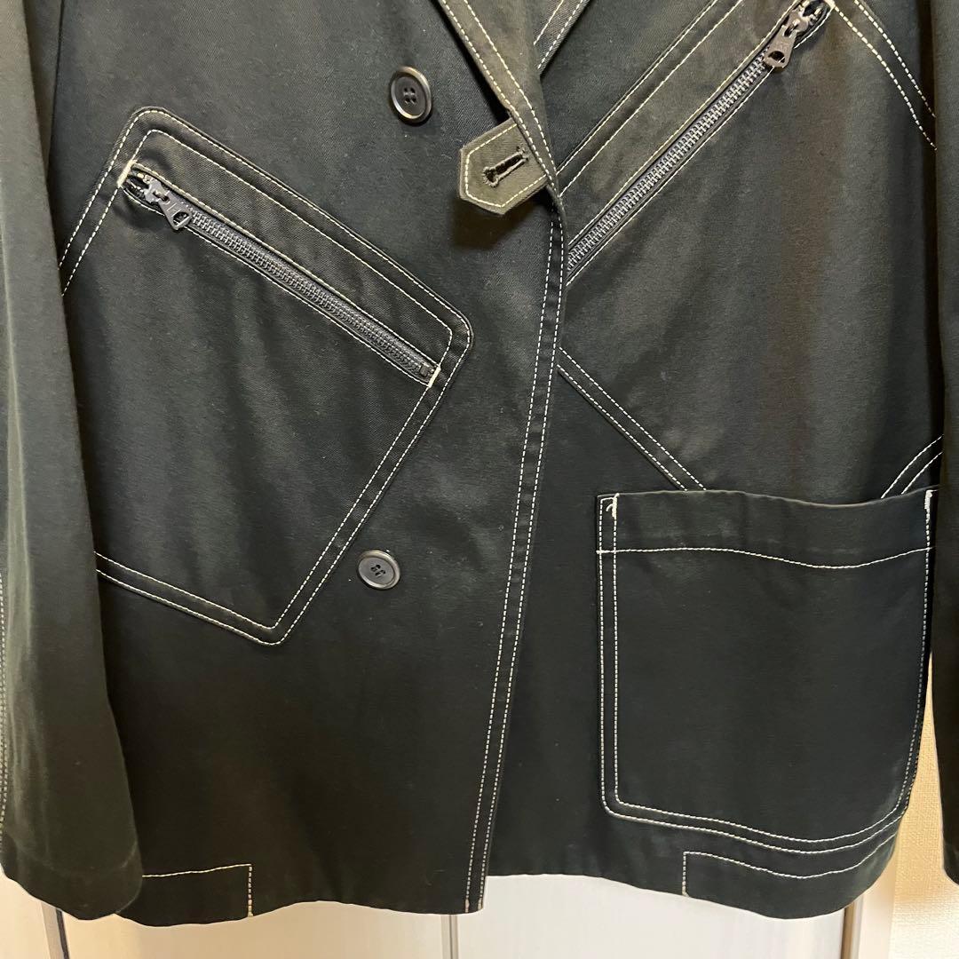 【Y’s】 コットンジャケット 白ステッチ ジッパーポケット ［黒］