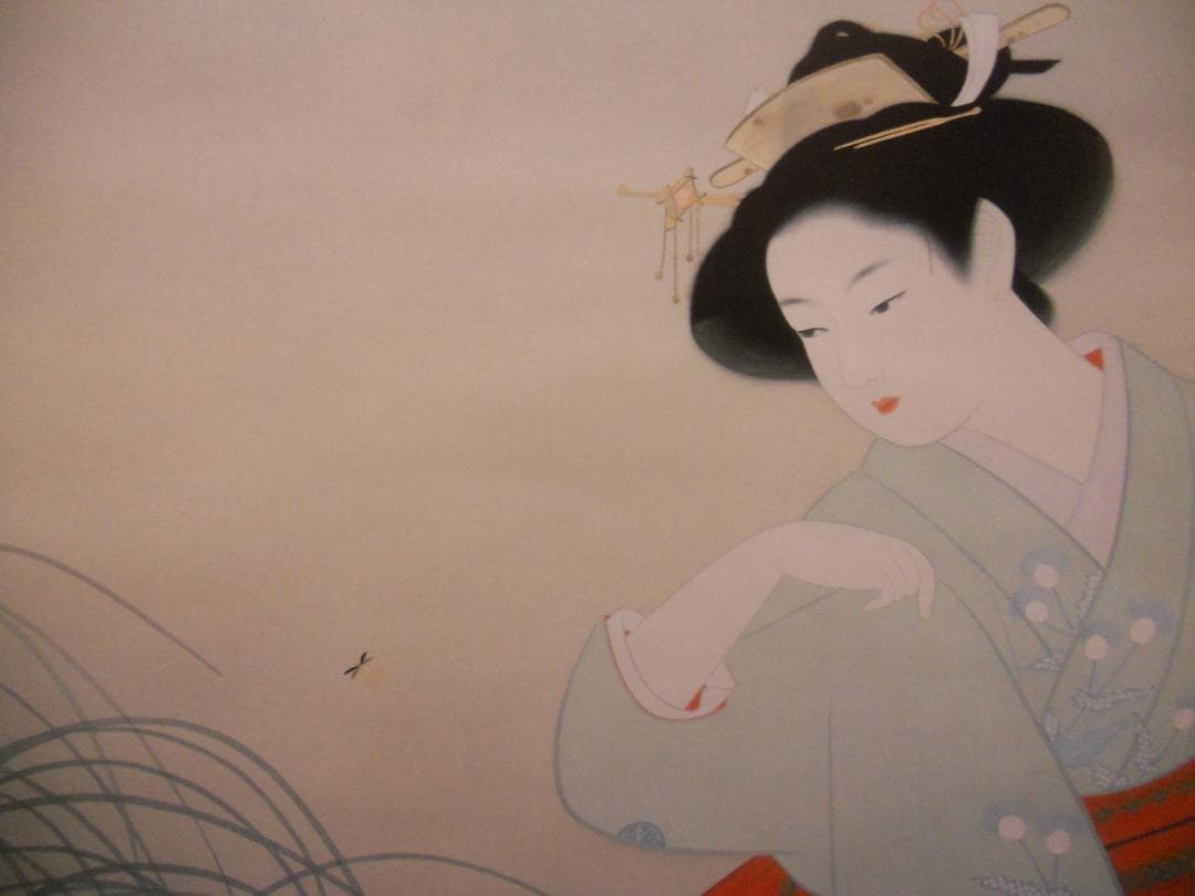 掛け軸 上村松園 『 新蛍 』 美人画 名品 複製 希少 茶道具 掛軸 新品