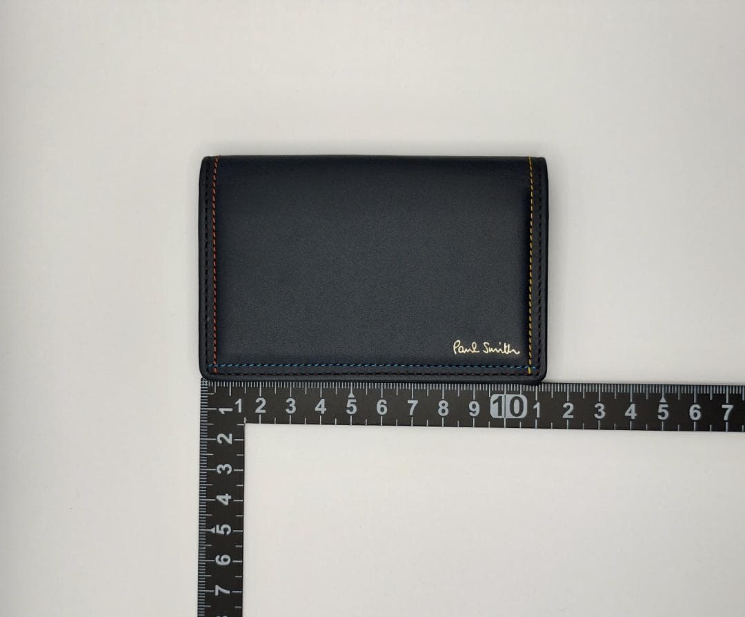 【新品・未使用】 ポールスミス 名刺入れ ネイビー レザー ステッチ箱付き