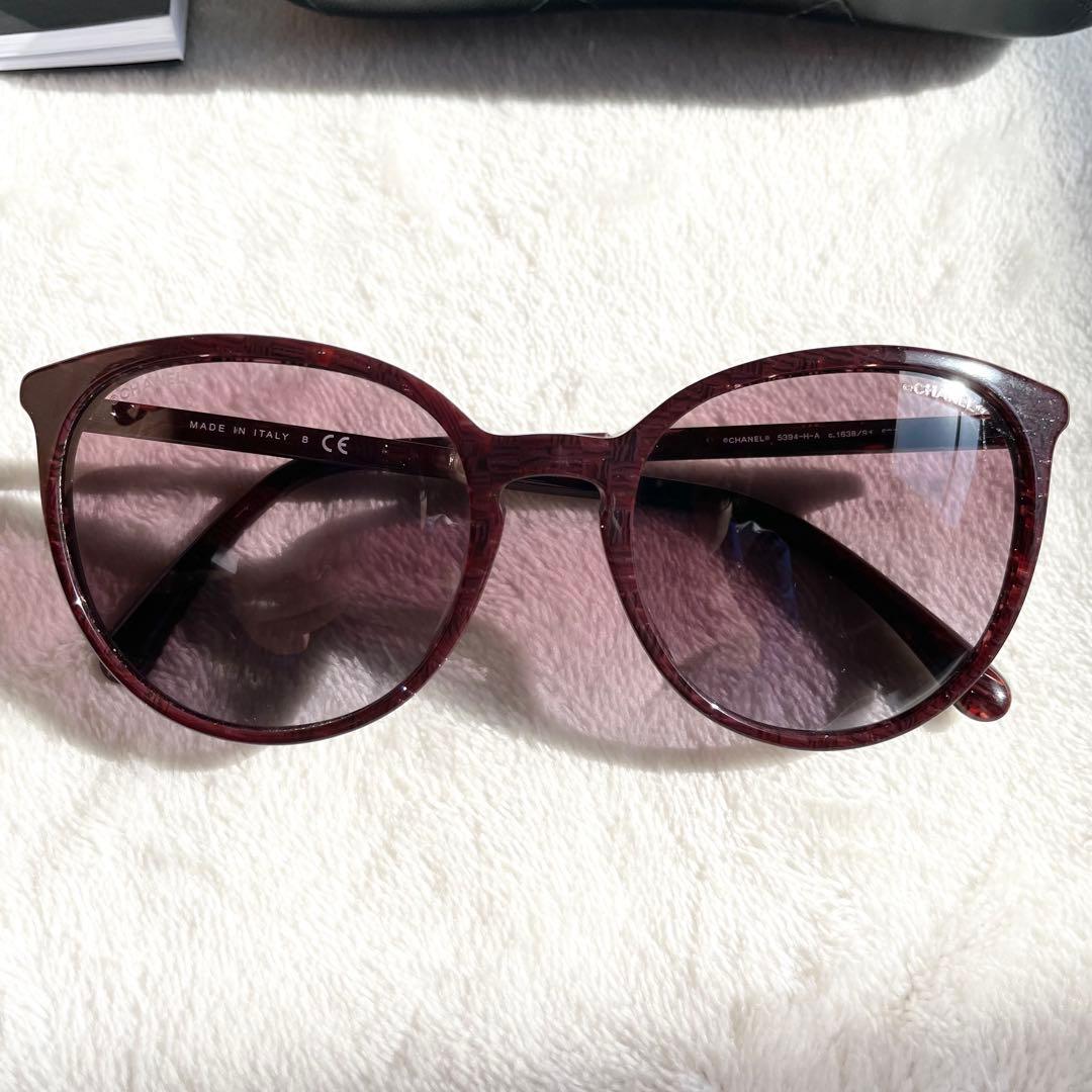 付属品多数 CHANEL サングラス フェイクパール ラメ パープル系 ロゴ
