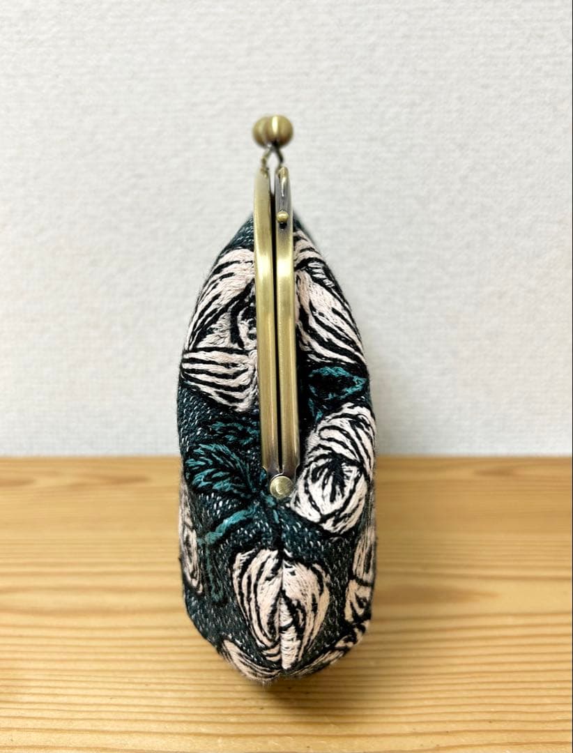 ハンドメイド がま口バッグ ポーチ rosy ブルーグリーン ミナペルホネン