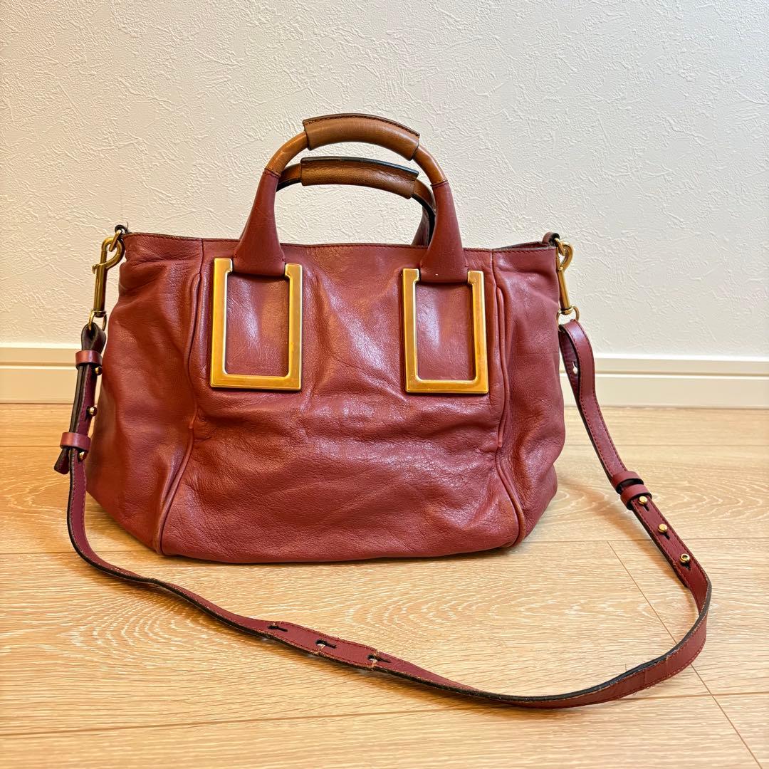 Chloe エテル ハンドバッグ レザー 赤 ボルドー ショルダー 容量大きめ