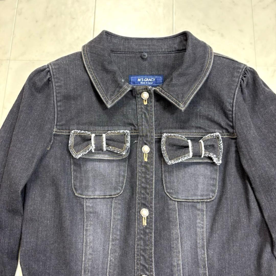 M’S GRACY★新品★ファーリボンデニムジャケット パールボタン ストレッチ
