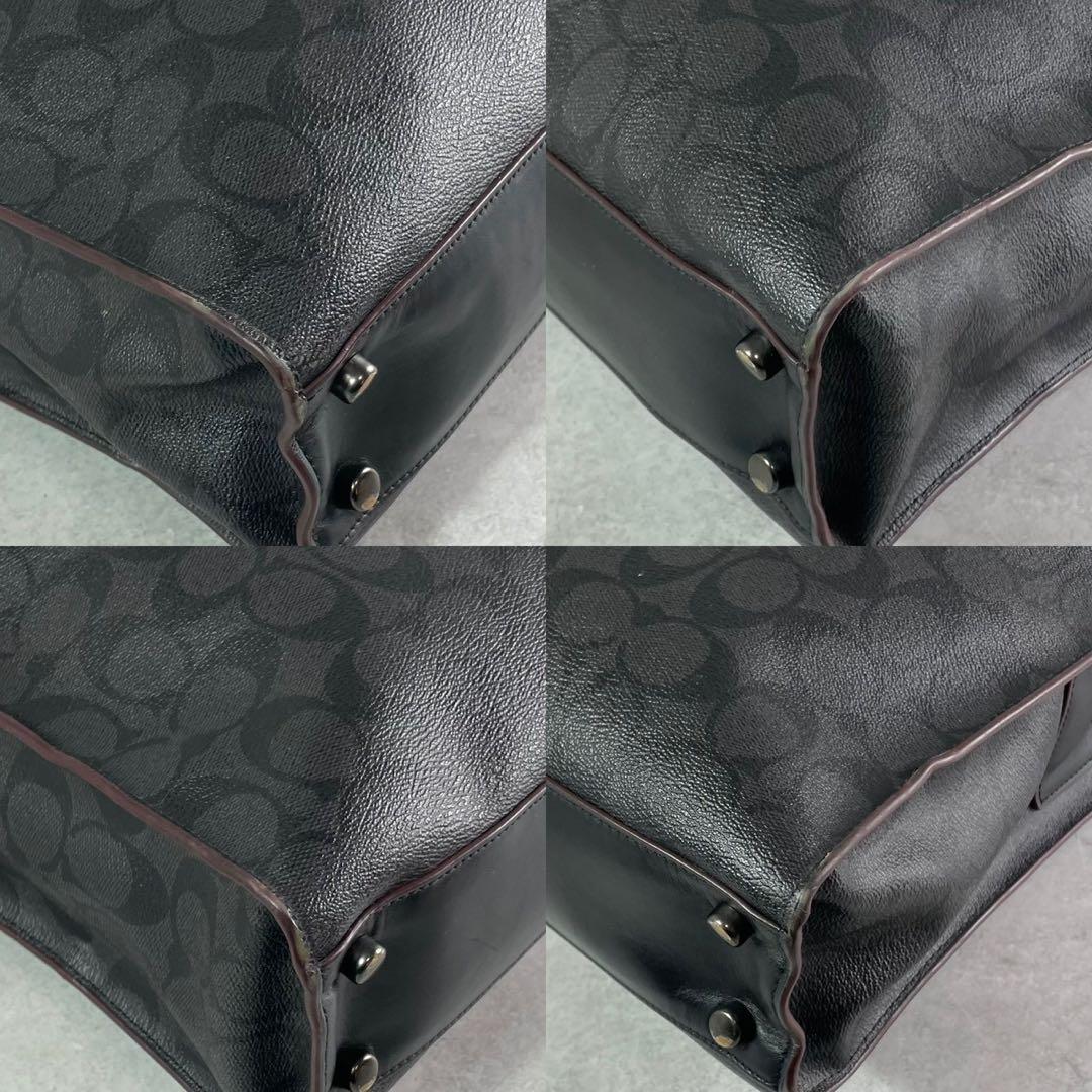 コーチ　2way ビジネスバッグ　シグネチャー PVC レザー　ブラック