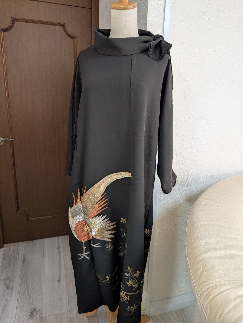 値下！新品留袖ドレス・ワンピース着物リメイク絹М〜LL結婚式パーティー裾直し無料