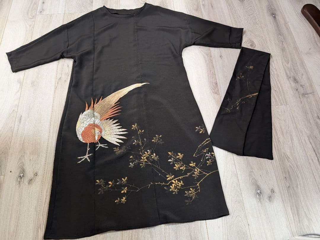 値下！新品留袖ドレス・ワンピース着物リメイク絹М〜LL結婚式パーティー裾直し無料