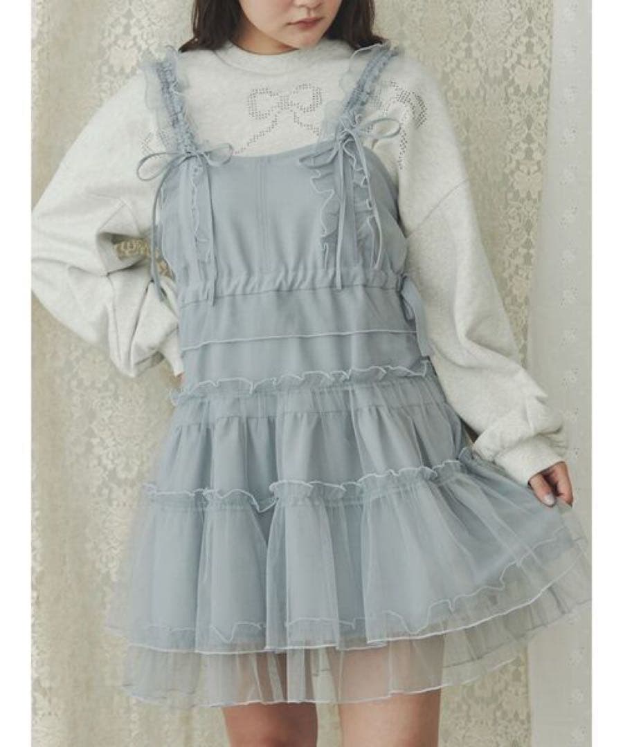merryjenny チュールドロストミニキャミワンピース　ブルー