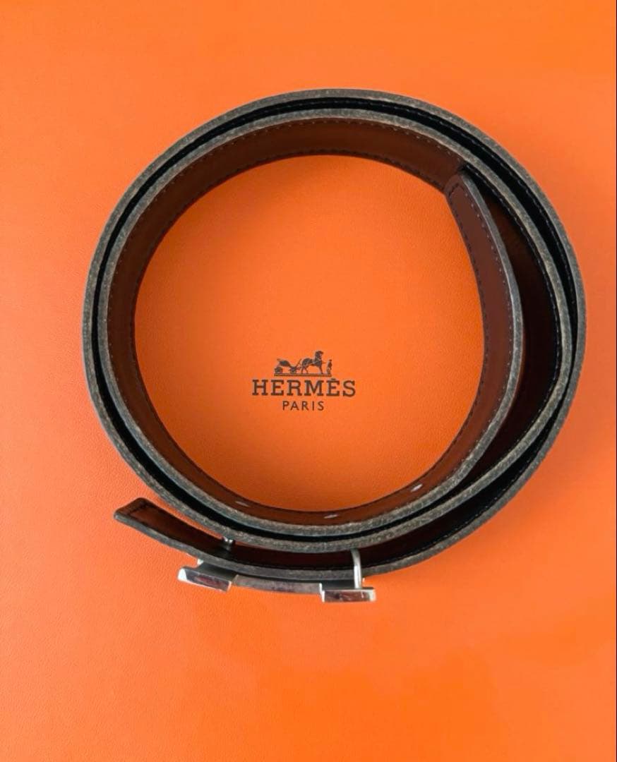 HERMES ブラック ブルー ブラック リバーシブルベルト H字型バックル