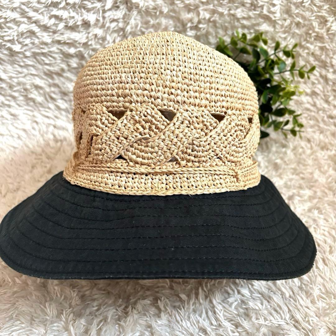 レア✨ヘレンカミンスキー ラフィア×コットン キャンバスハット ＵＶ加工 麦わら