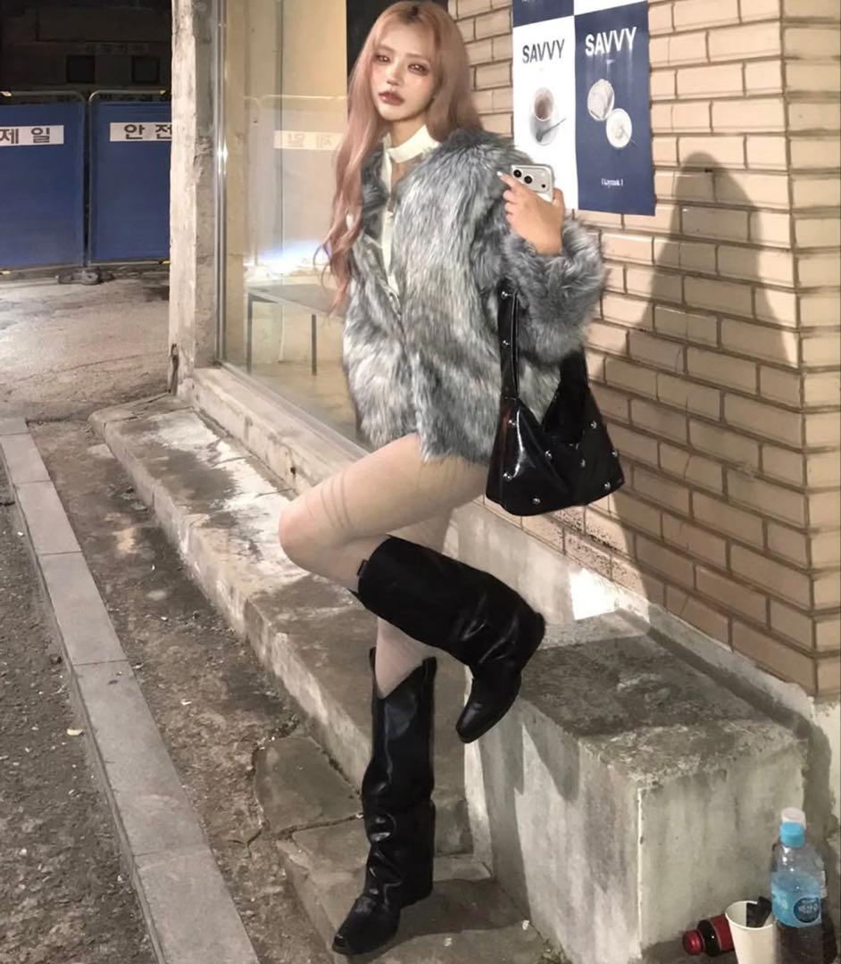 FLEREUP グレー ファーコート ジャケット　韓国　毛皮